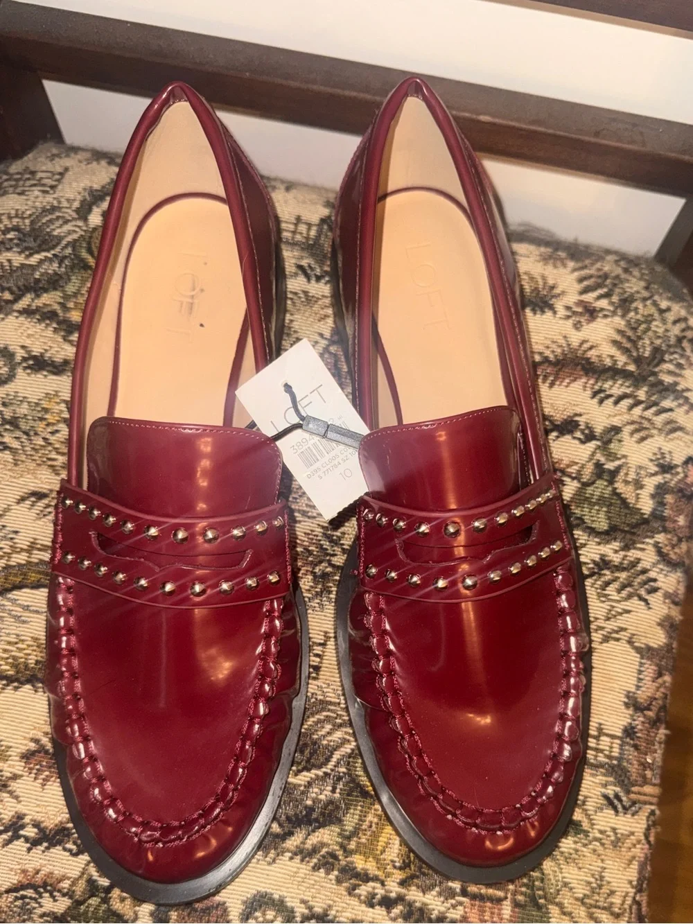 LOFT Studded Penny Loafers Burgundy Red Slip On Shoes Women’s Size 10 NWT